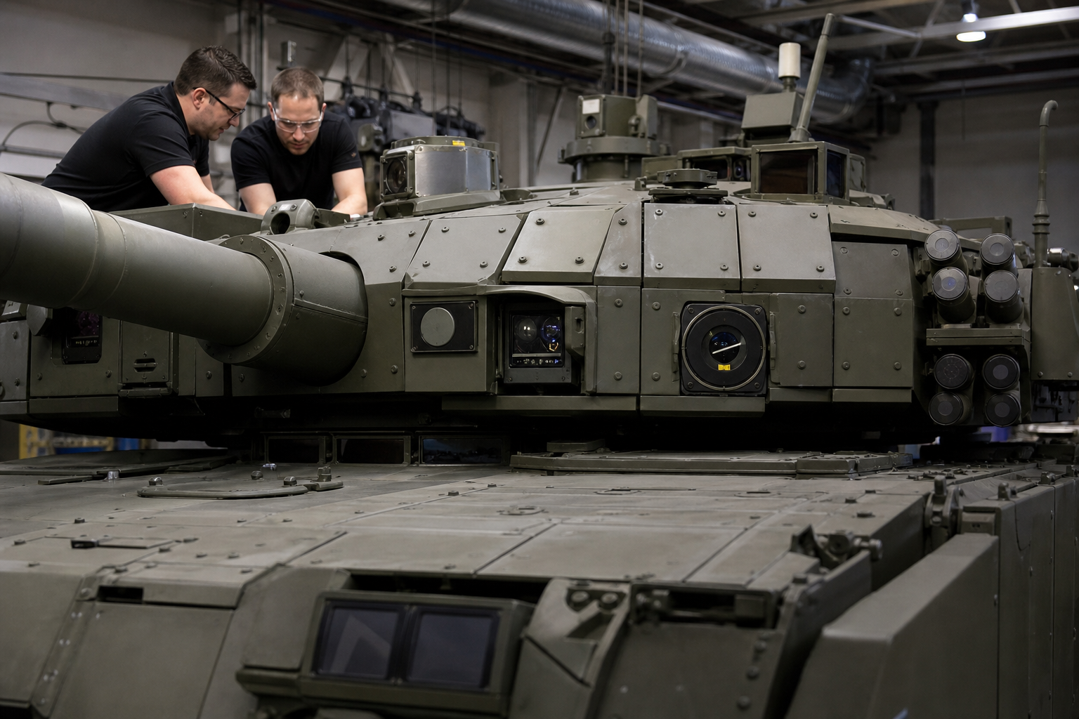 Tank turret with modular protection suite in an integration bay