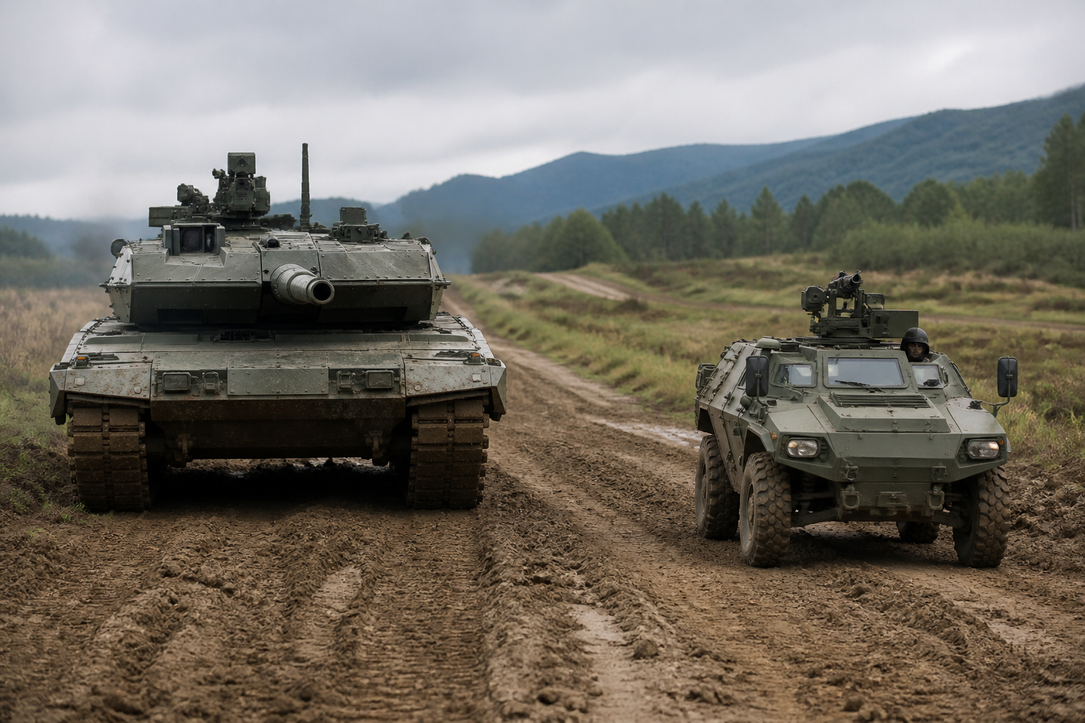 Main battle tank representing heavy armor compared with wheeled vehicles