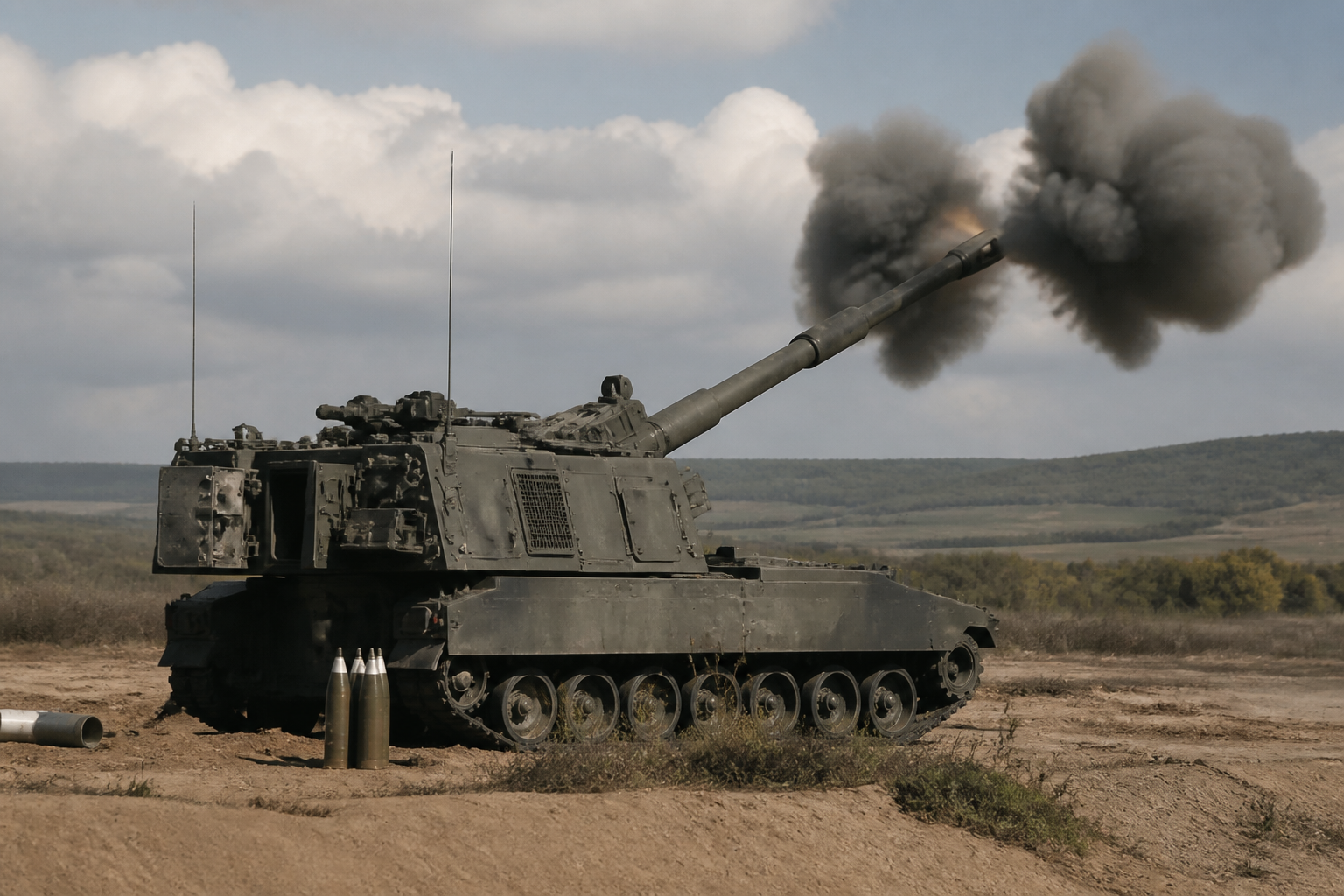 Self-propelled howitzer in a field firing position